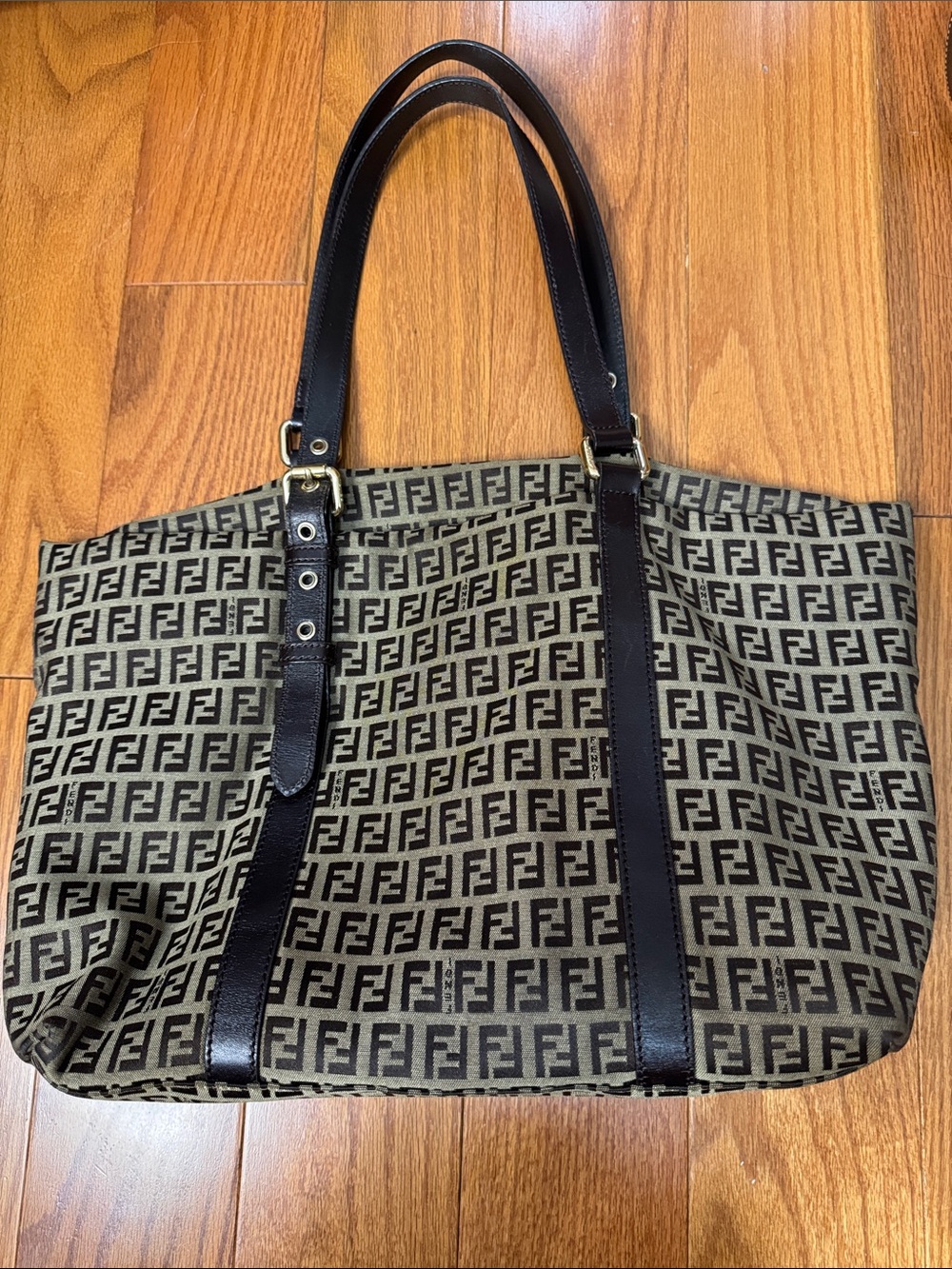 Fendi Brown and Black FF Logo Canvas Tote